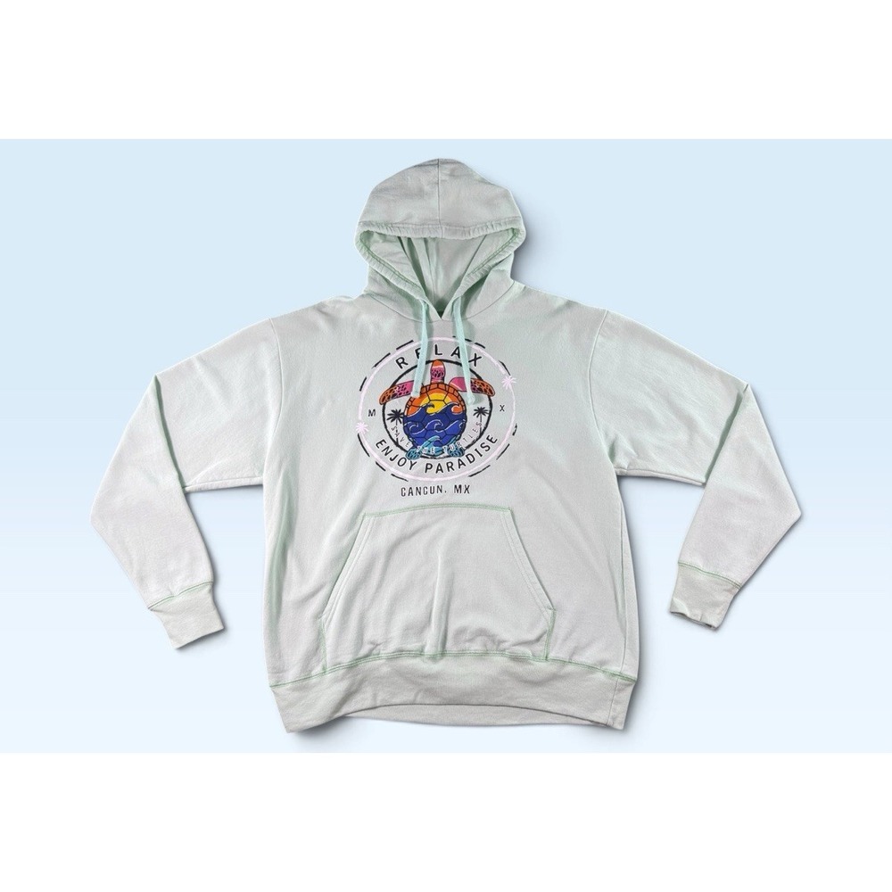 Los Cinco Soles Cancun Mx Mint Green Hoodie Size L "Save the Turtles" Unisex